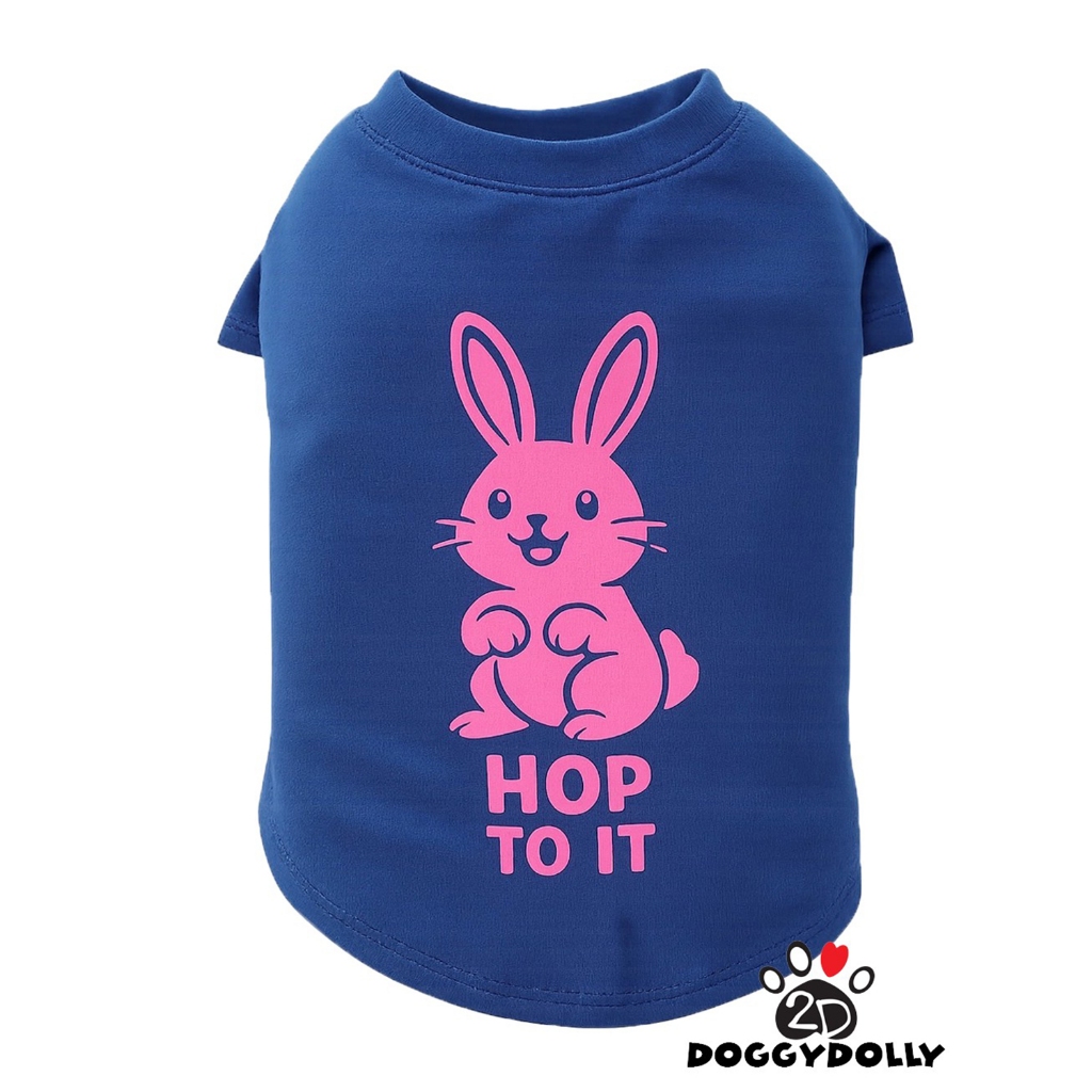 Petcloths -Doggydolly เสื้อผ้าแฟชั่น สัตว์เลี้ยง หมาแมว ผ้ายืด คอกลม มีแขน สีน้ําเงิน ลายกระต่าย ขนาดไซส์ 1-9โล T947