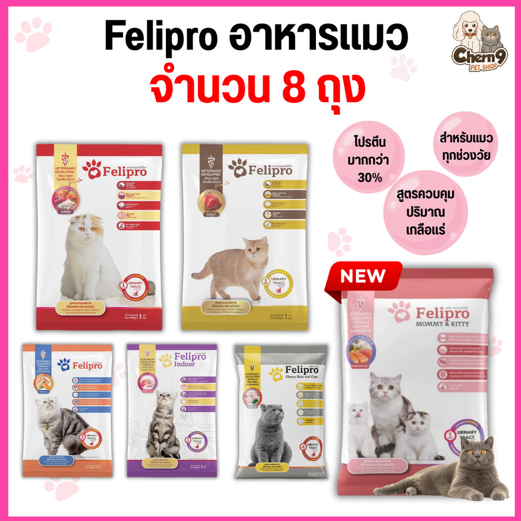 8 ถุง ถุงโรงงาน }} เฟลิโปร Felipro อาหารแมว สูตรควบคุมปริมาณเกลือแร่ เกรดพรีเมียม ถุงจากโรงงาน ขนาด 1 กิโล
