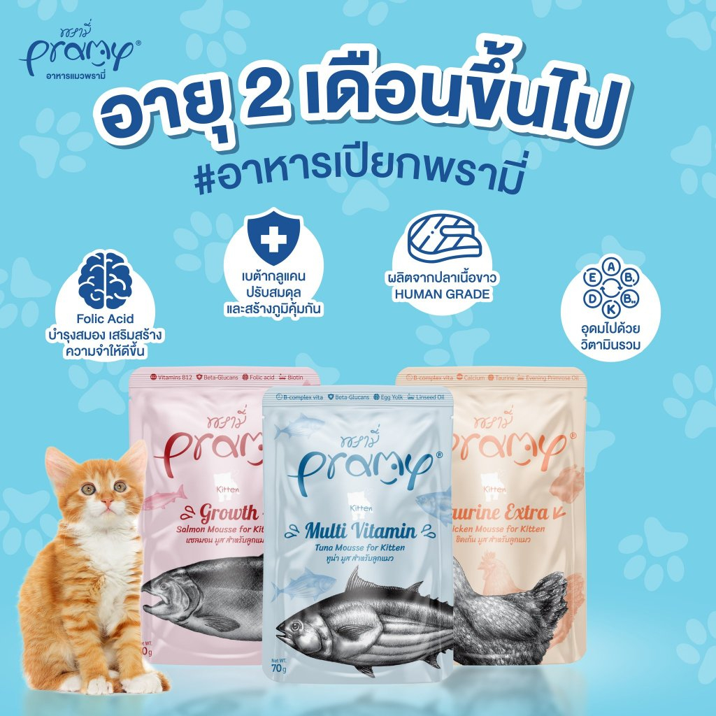 12ซอง ) Pramy พรามี่ อาหารเปียกแมว บํารุงสุขภาพ ขนาด 70 กรัม ( 12ซอง )