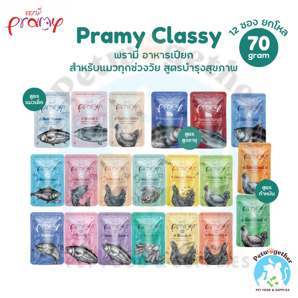 Pramy พรามี่ อาหารเปียกแมว บํารุงสุขภาพ ขนาด 70g x12ซอง