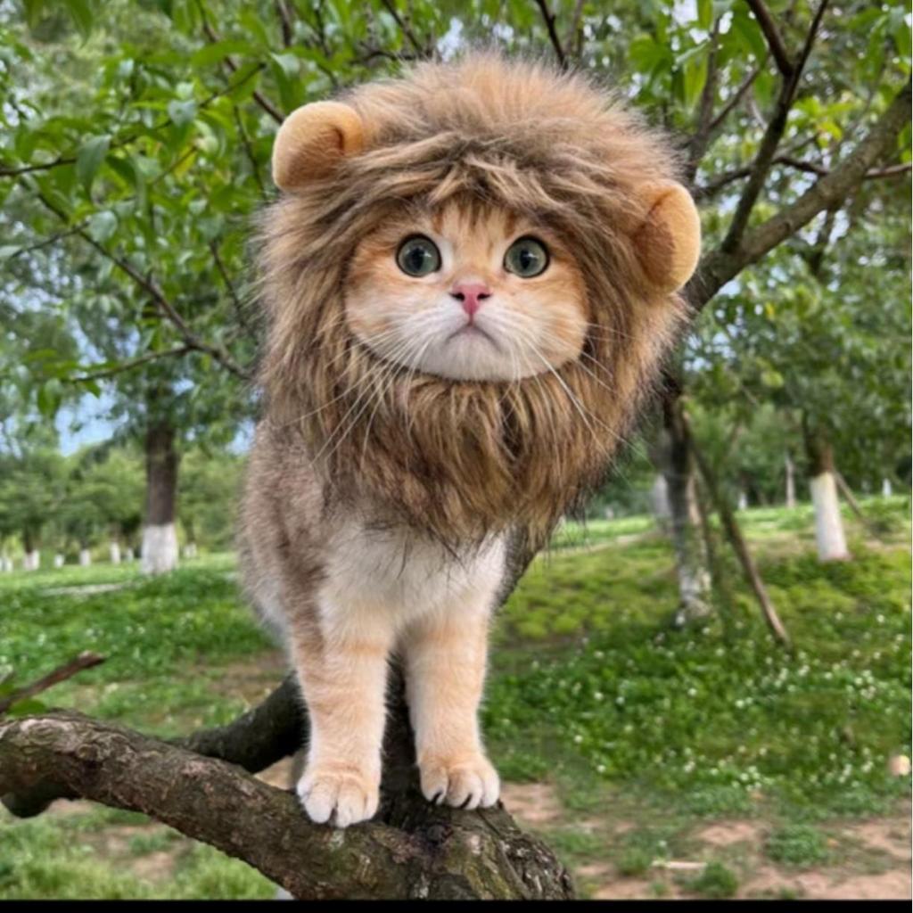คลังสินค้าพร้อมFurry หมวกสัตว์เลี้ยง Lion Mane วิกผมแมวสัตว์เลี้ยงเสื้อผ้าแฟนซีแต่งตัวพร้อมหู