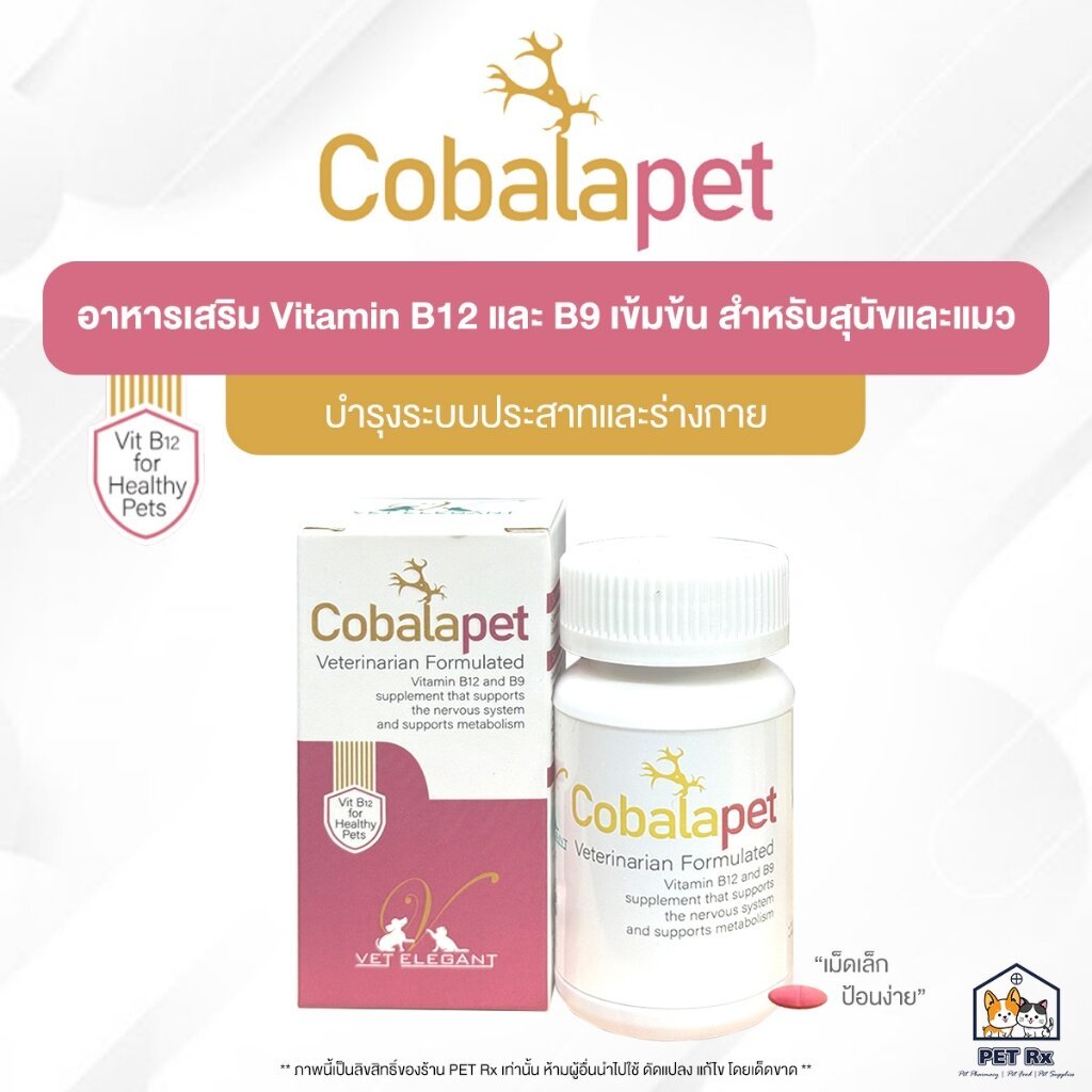 Cobalapet [แท้ ] อาหารเสริม Vitamin B12 และ B9 เข้มข้น บํารุงระบบประสาทและร่างกาย สําหรับสุนัขและแมว (30 เม็ด)