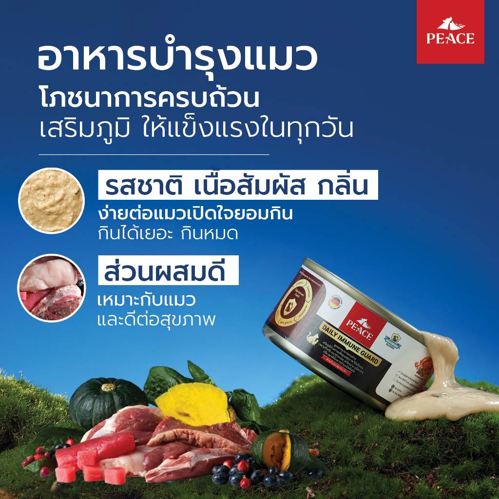 IG x 1 กระป๋อง] Peaceอาหารเปียกแมว สูตรเสริมภูมิ Peace Chicken Souffle