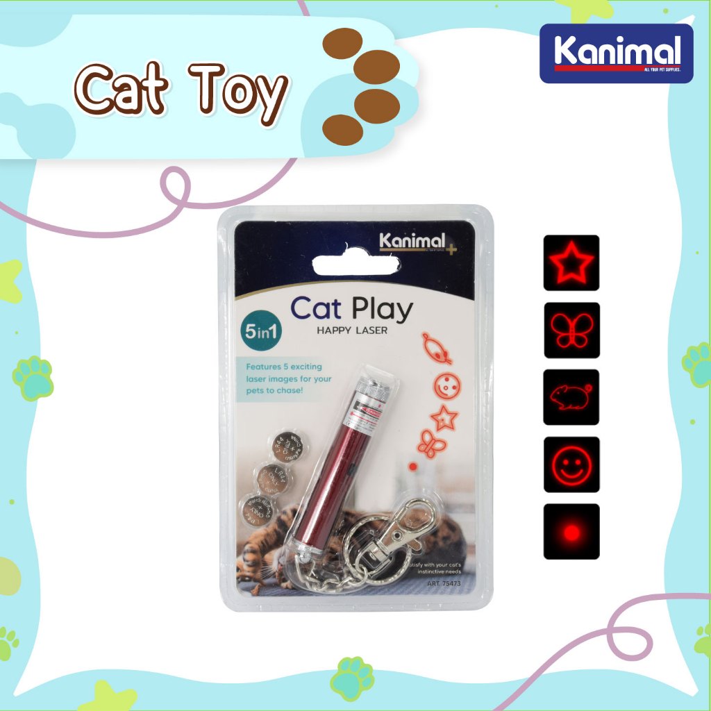 75473] Kanimal Pet Laser Toy 5-in-1 ของเล่นแมว ของเล่นสุนัข เลเซอร์แมว ยิงแสงได้ 5 ลาย (พร้อมถ่าน 3 ก้อน) ขนาด 6x15 ซม