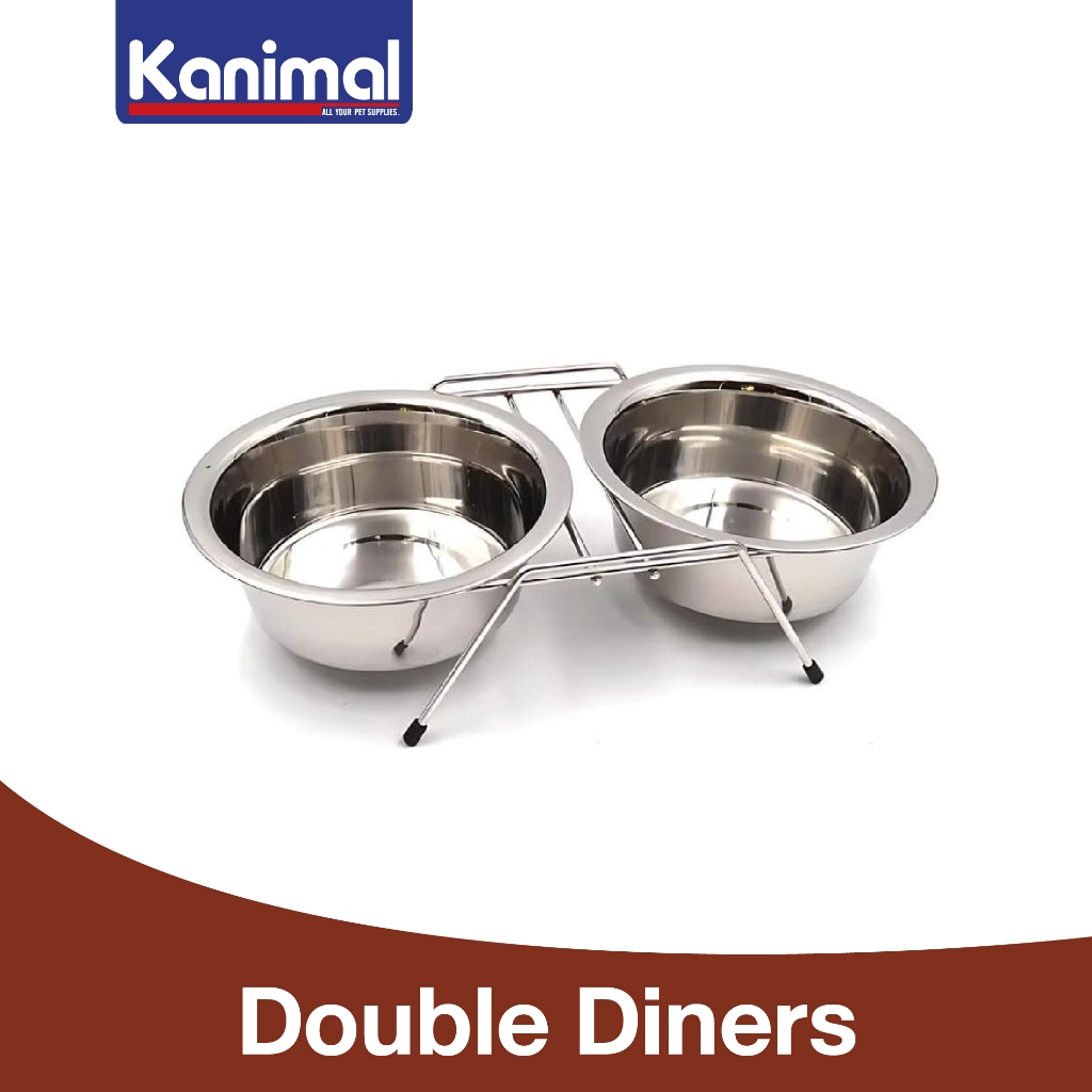 Kanimal Double Diners Wire Racks ชามอาหาร ชามน้ํา ชามสแตนเลส รุ่น Double Diners สําหรับสุนัขและแมว Size S / M / L