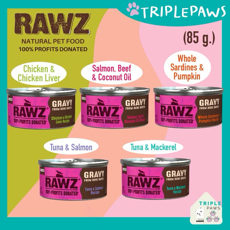 อาหารเปียกแมวสูตรเกรวี่ RAWZ Minced Canned Cat Food in Gravy from Bone Broth ขนาด85g