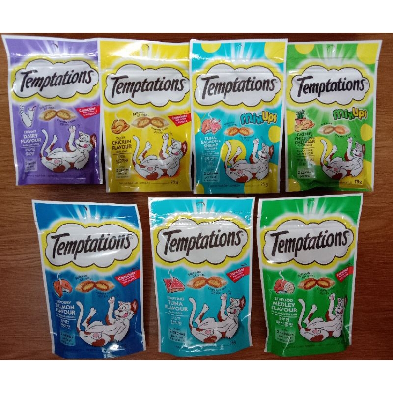เทมเทชั่นส์ Temptations 75 กรัม ขนมแมวกรุบกรอบ สอดไส้ครีมของใหม่