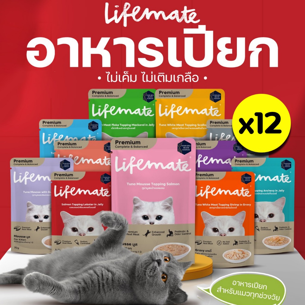 12ซอง] Lifemate อาหารเปียกแมวไลฟ์เมท สูตรComplete & Balance สารอาหารครบถ้วน อร่อยไม่เค็ม คุมโซเดียม