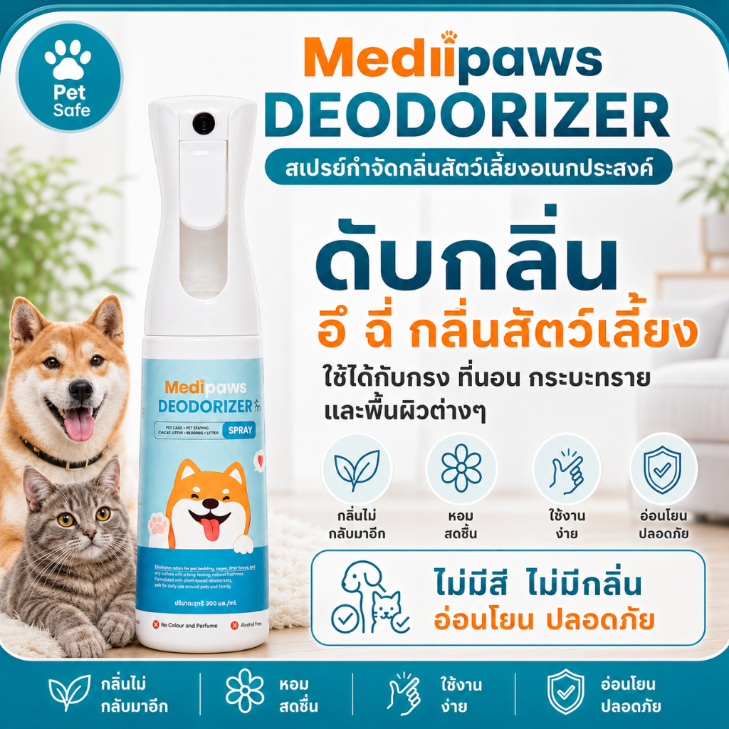Medipaws สเปรย์ทําความสะอาด กําจัดกลิ่นสัตว์เลี้ยง อเนกประสงค์ น้ํายา ฆ่าเชื้อโรค ดับกลิ่นฉี่ หมา แมว