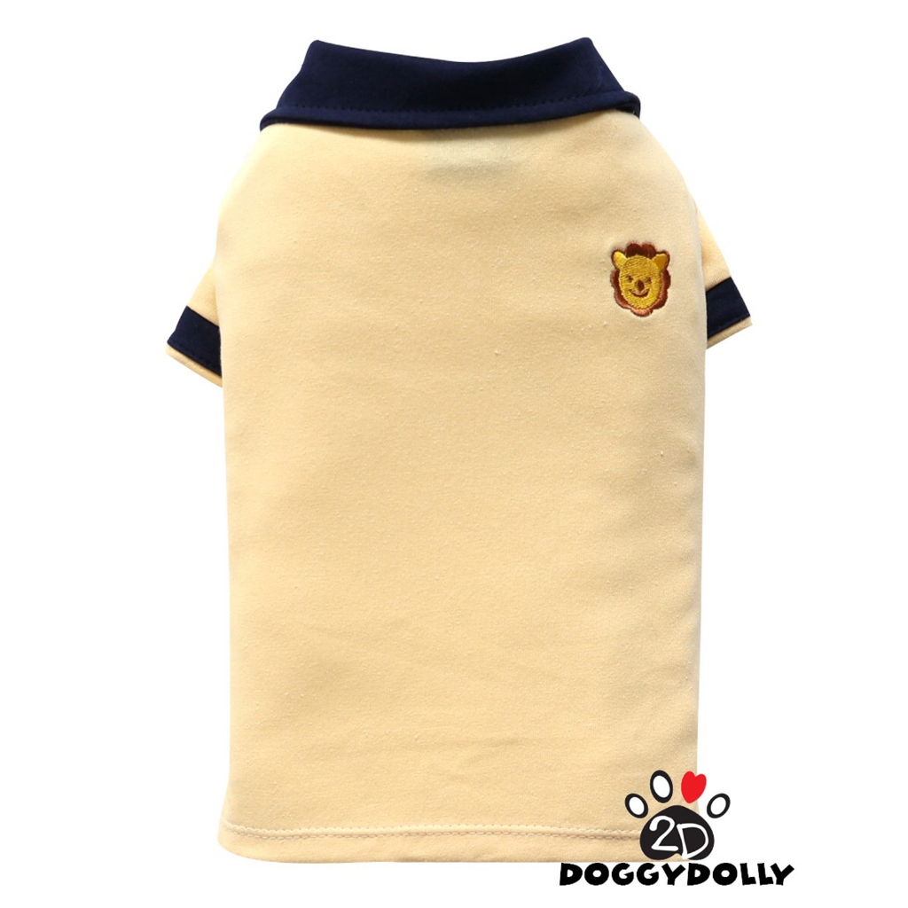 Petcloths -Doggydolly เสื้อผ้าแฟชั่น สัตว์เลี้ยง หมาแมว ผ้ายืด คอปก โปโล สีเหลือง ปักลาย ขนาดไซส์ 1-9โล T954