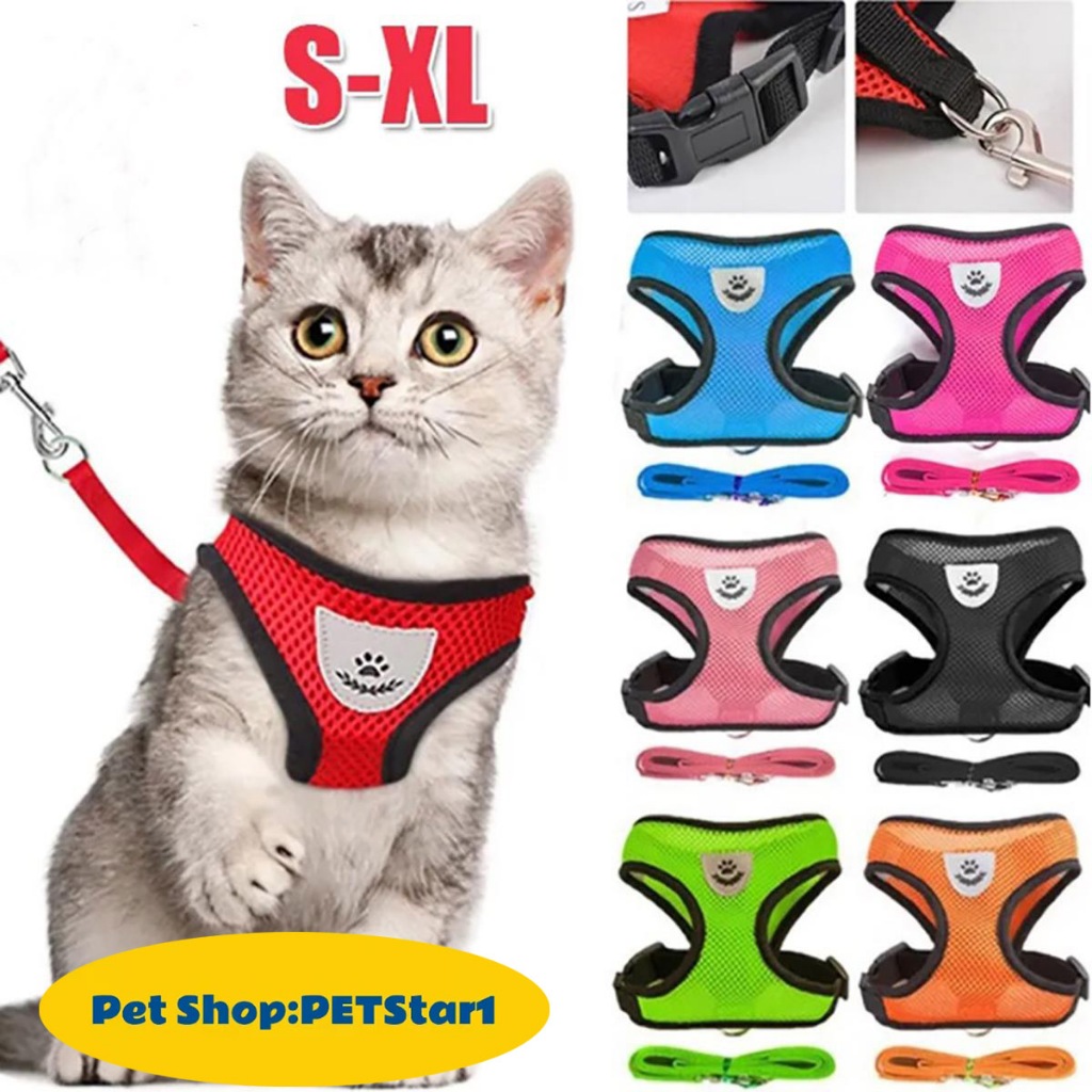 PETStar1 สายรัดสุนัขและแมว สวมใส่ง่าย ป้องกันการสูญหาย สายรัดแมว สายรัดสุนัข S-XL