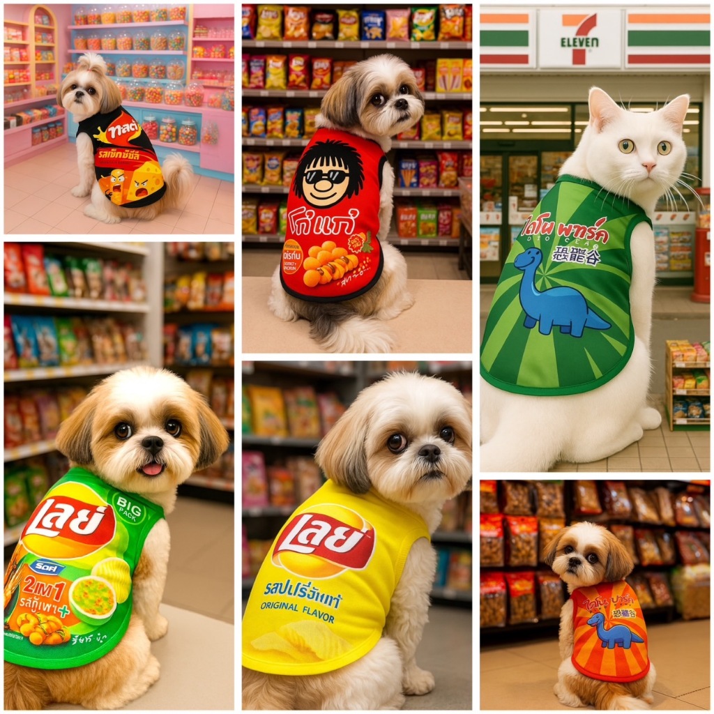 เสื้อน้องหมาแมว แขนกุด ผ้ามันลื่น ใส่สบาย