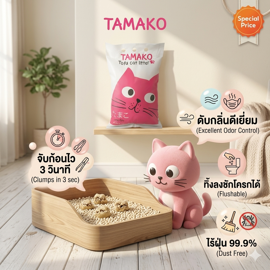 6ลิตรX4ถุง ] Tamako ทรายเต้าหู้ญี่ปุ่น ทรายออร์แกนิค