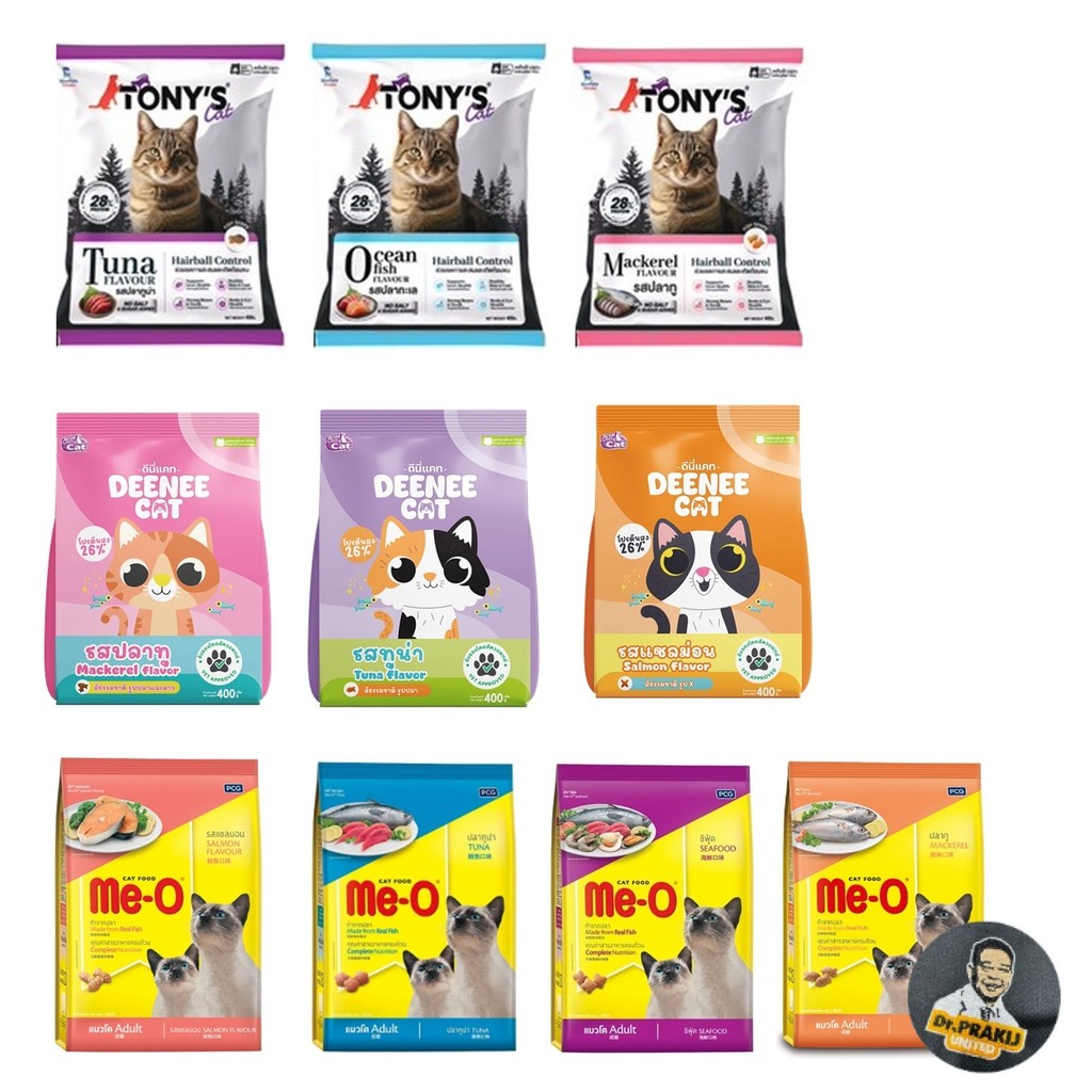 อาหารแมว สูตรสําหรับอายุ 1 ปีขึ้นไป Deenee Cat / Me-O / Tony's Cat ขนาด 400 กรัม