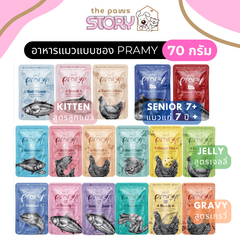 Pramy พรามี่ อาหารแมวแบบซอง อาหารเปียกแมว 70 กรัม