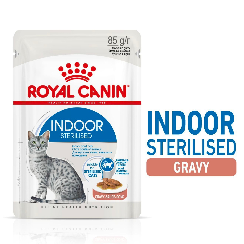Royal Canin Indoor Pouch บรรจุ 12 ซอง อาหารเปียกแมวโต เลี้ยงในบ้านและทําหมัน อายุ 1 ปีขึ้นไป