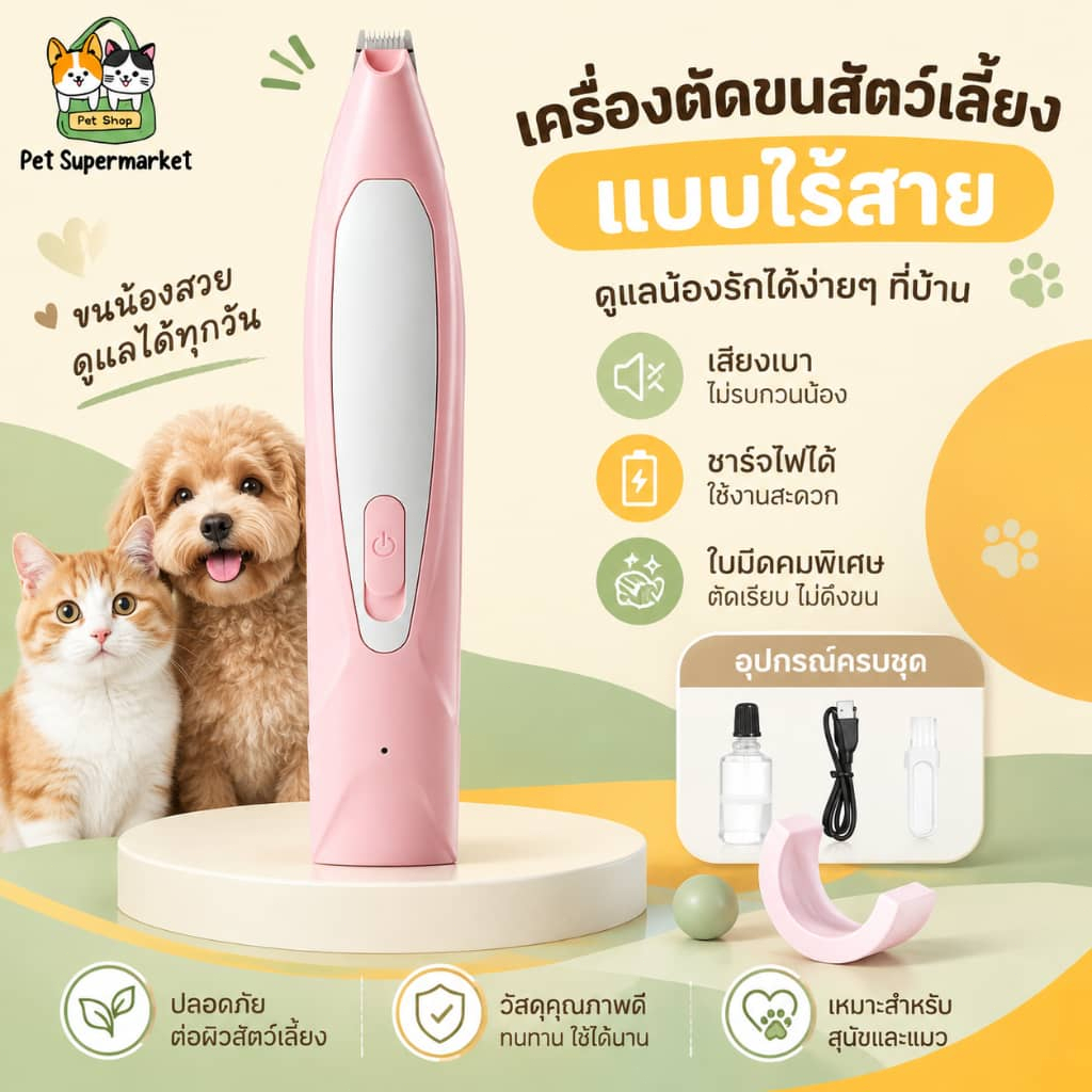 ที่กันจอนขนเท้าสัตว์เลี้ยง ไร้สาย ชาร์จแมวและสุนัขไฟฟ้าดันขนเท้า เครื่องตัดขนสุนัข กรรไกรตัดขนสุนัข เครื่องตัดขนแมว