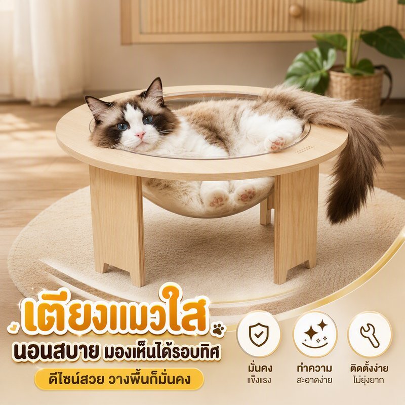 โดมแมว เตียงแมว แคปซูลอวกาศ หลุมใสอะคริลิค คอนโดแมว ไม้แข็งแรง ติดตั้งง่าย