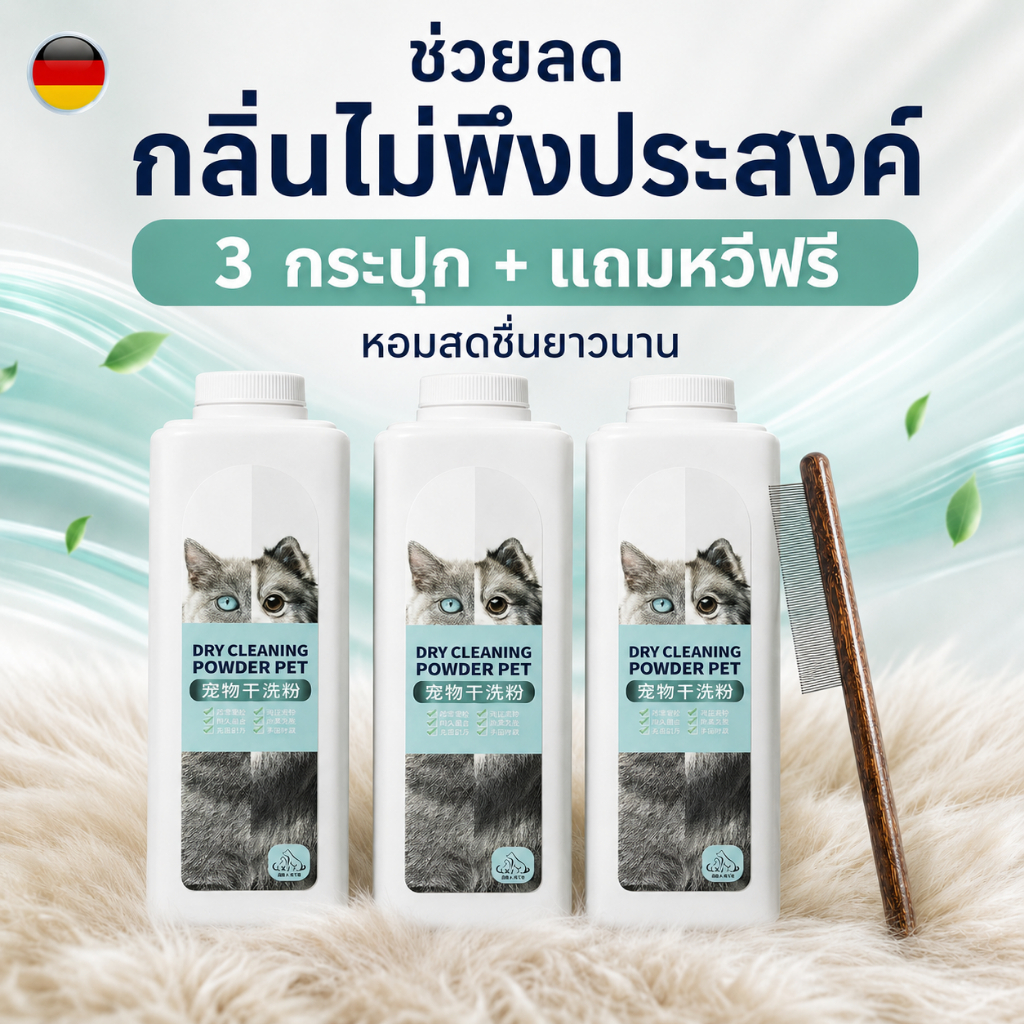 แป้งทําความสะอาดขนสุนัขแมว ไม่ต้องใช้น้ํา 300 กรัม พร้อมหวี