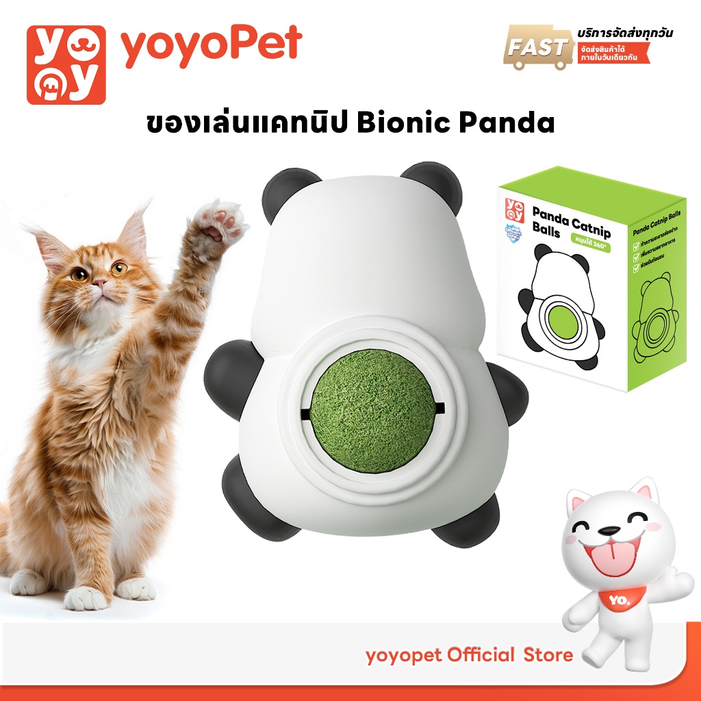 ของเล่นแมว Bionic Panda แคทนิปบอลหมุน 360° สนุก กัดเล่นได้ ปลอดภัย ผ่อนคลายแมว ฟินๆ