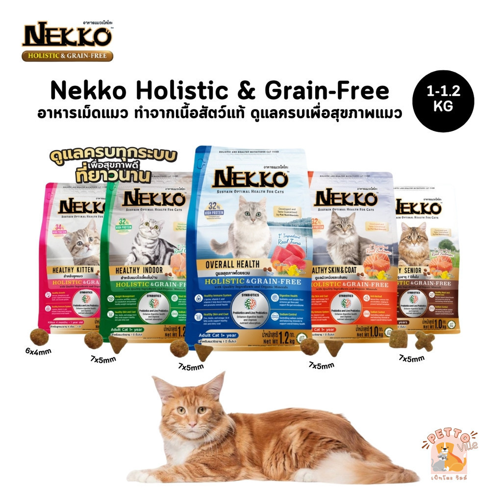 Nekko Holistic & Grain-Free อาหารเม็ดแมว เกรดโฮลิสติก เกรนฟรี ทําจากเนื้อสัตว์แท้ ดูแลครบเพื่อสุขภาพแมว ขนาด 1-1.2 Kg