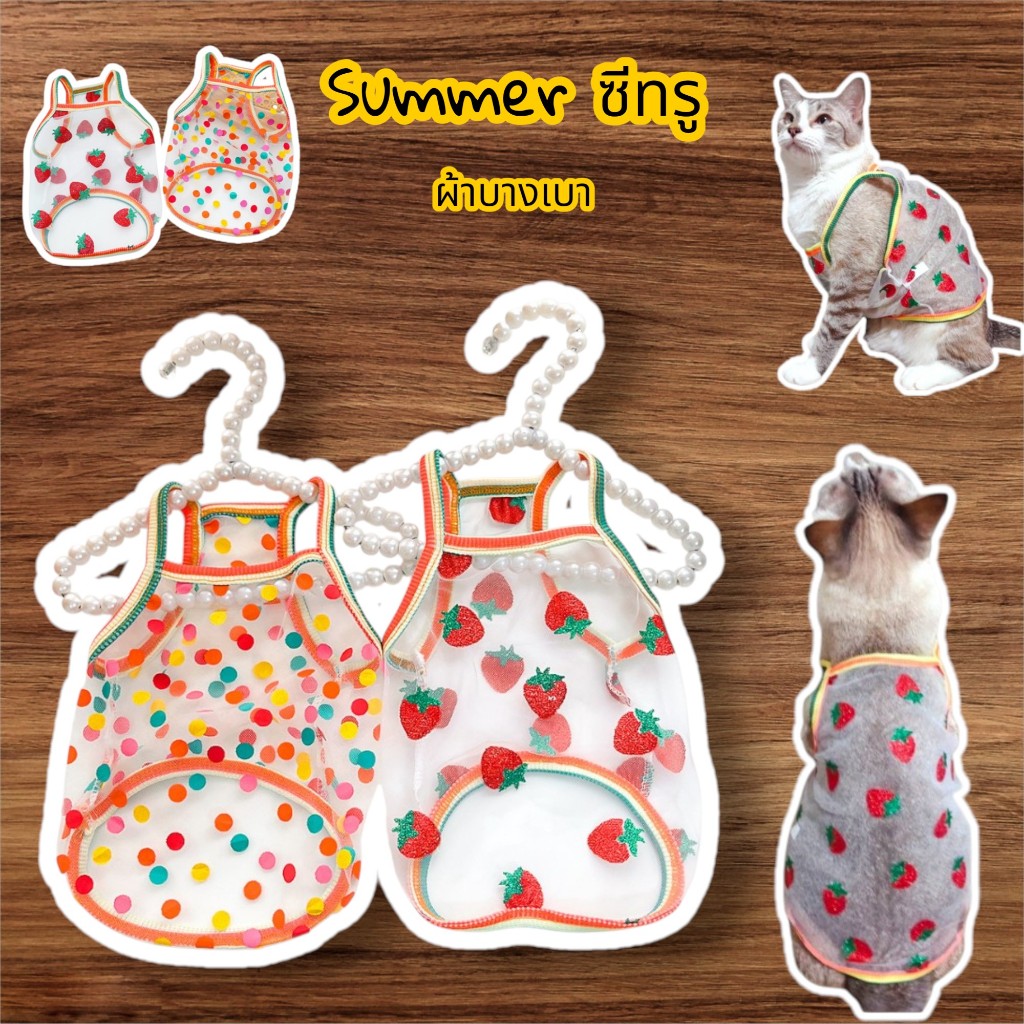 B15)เสื้อSummer ซีทรู สุนัข - แมว ลายน่ารัก สีสันสดใส ผ้าบางเบา ไม่ร้อน
