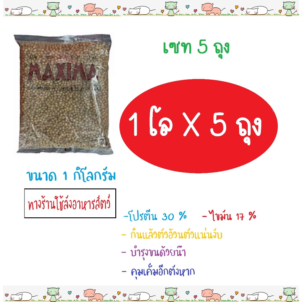 เซท 5 ถุง) อาหารแมว Maxima แม็กซิม่า เค็มน้อย ป้องกันโรคไตและนิ่ว (1โล x 5 ถุง)