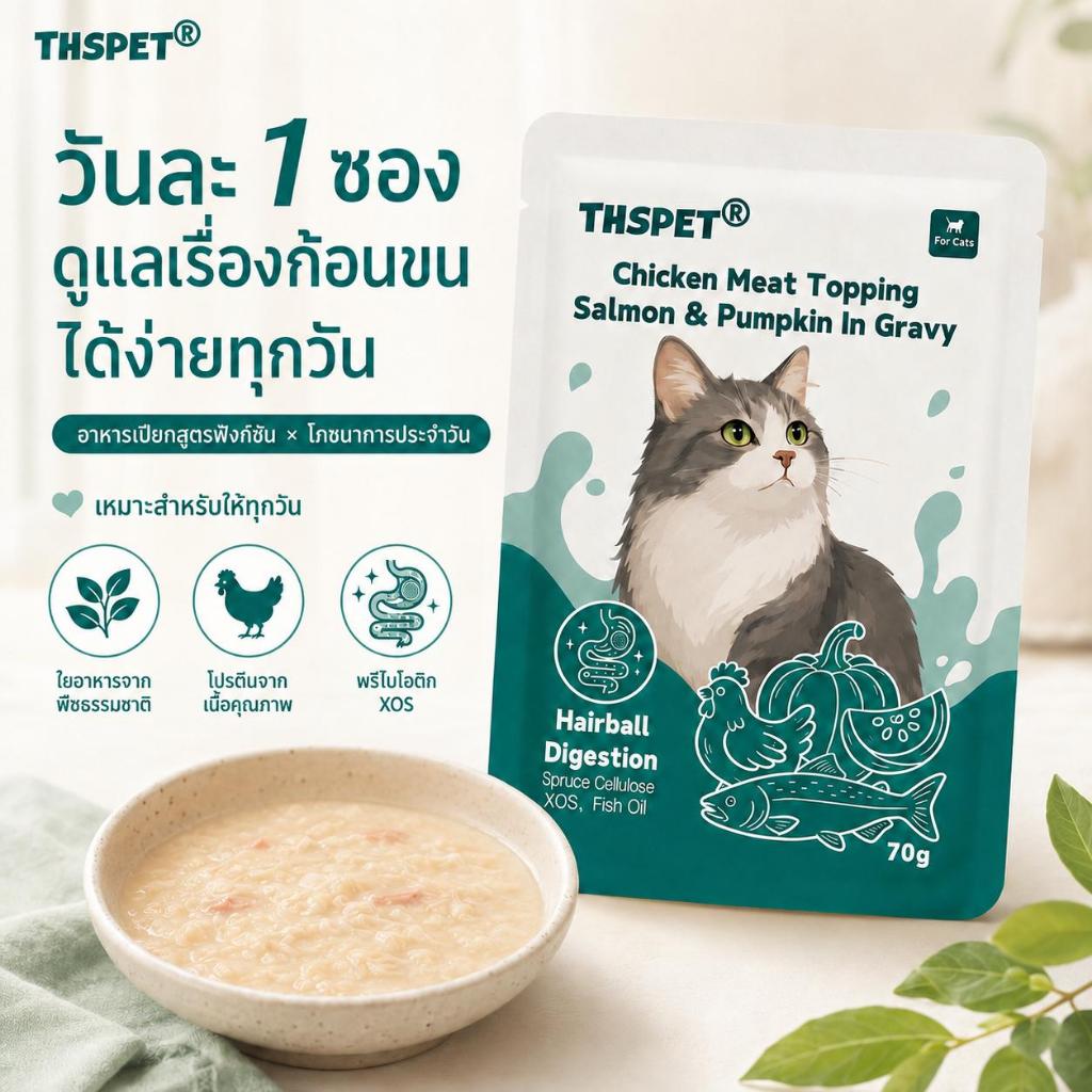 70g อาหารสัตว์เลี้ยงเปียก รสไก่ แซลมอน และน้ําฟักทอง สูตรควบคุมก้อนขน