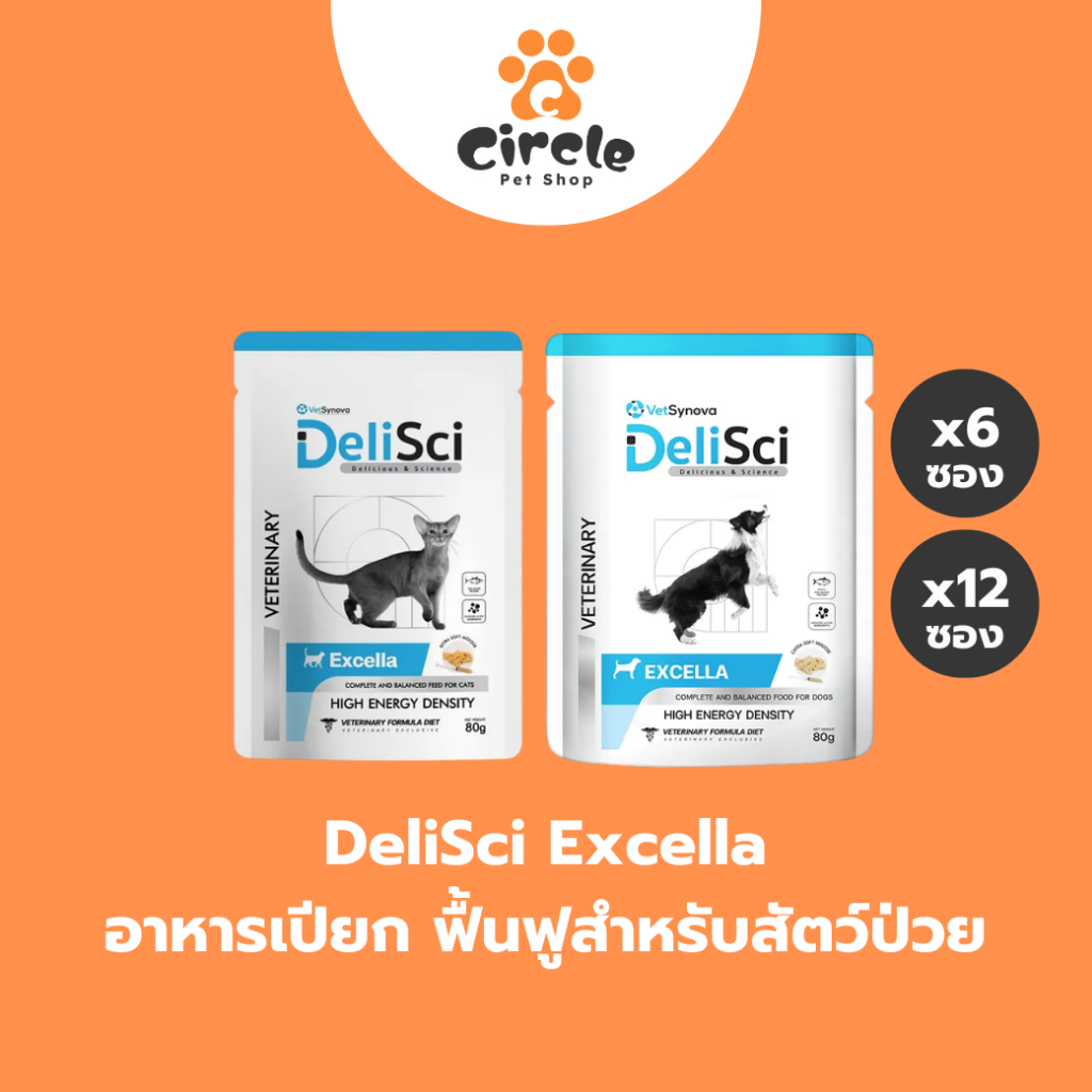 สินค้าขายดี][ 6,12 ซอง ] Delisci Excella อาหารเปียก ฟื้นฟูสําหรับสัตว์ป่วยและขาดสารอาหาร