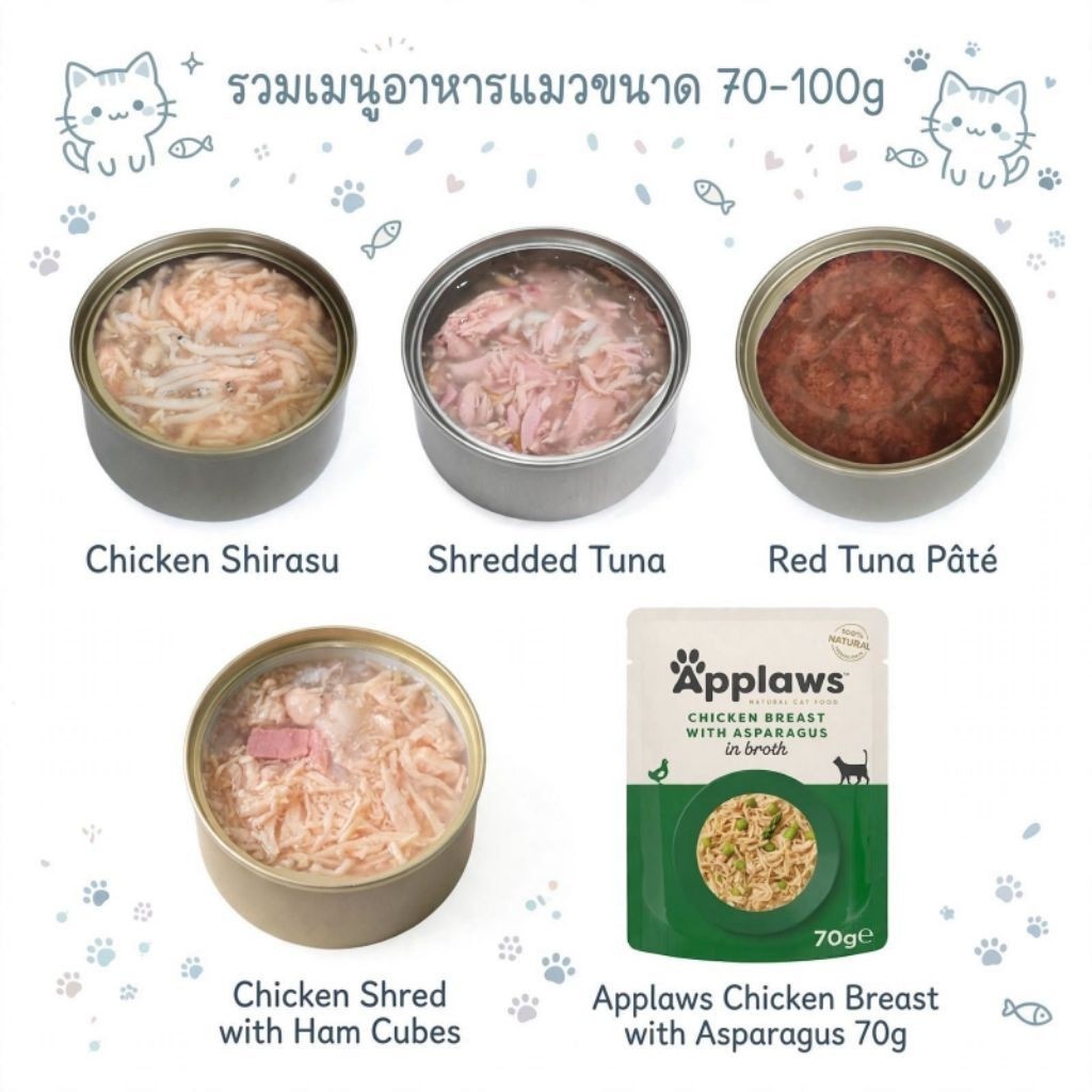 อาหารเปียกแมว อาหารแมวทูน่า/ไก่เลือกรสได้ ขนาด 70-100กรัม กระป๋องเปลือยเกรดส่งออก