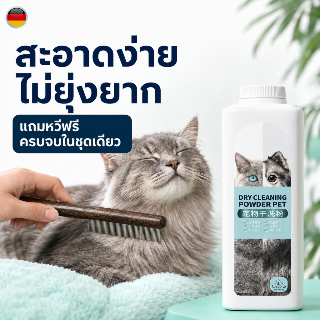 แป้งอาบแห้งสัตว์เลี้ยง 300 กรัม สําหรับสุนัขและแมว แถมหวีฟรี