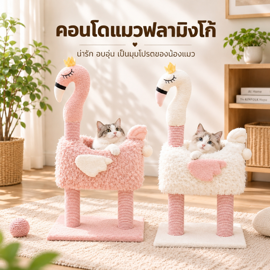 คอนโดแมวฟลามิงโก้ คอนโดแมว คอนโดแมวน่ารัก บ้านแมว เหมาะสําหรับเลี้ยงน้องแมว 2-3ตัว อุโมงค์แมว