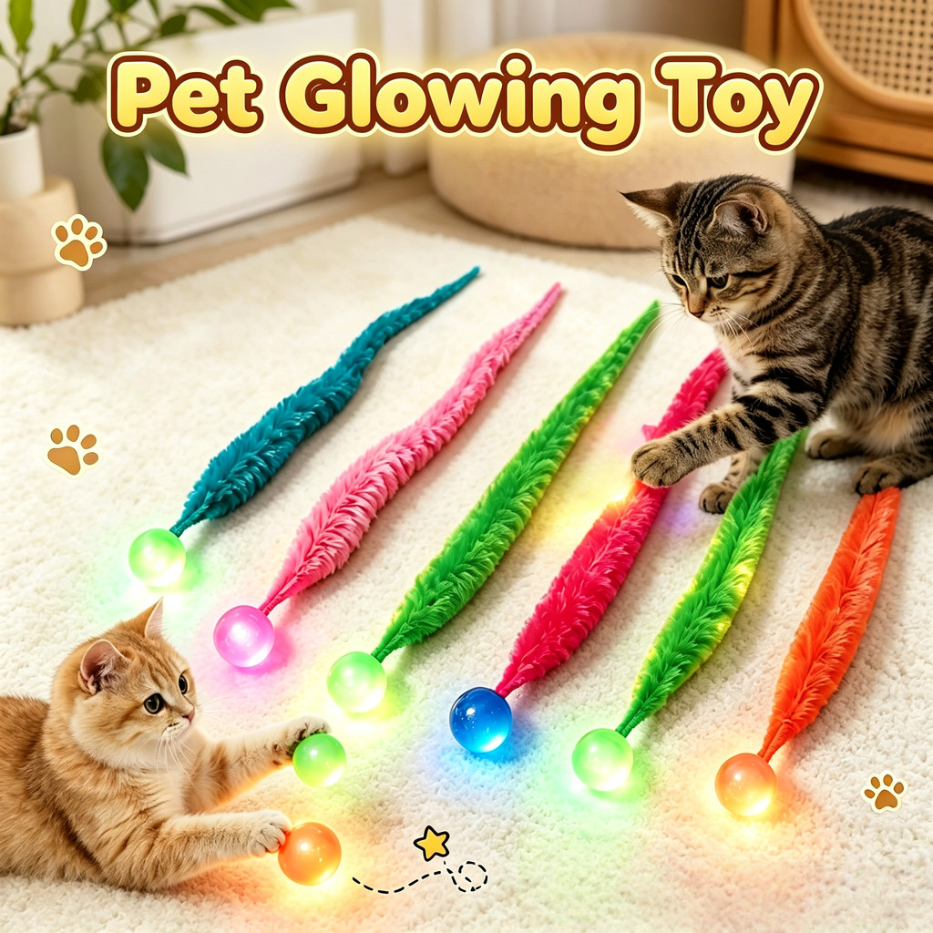 24 ซม.ยาว Plush Luminous Caterpillar ของเล่นแมว 2.4 ซม.ยืดหยุ่น Glow Ball Interactive Self Play สะท้อนแสงสัตว์เลี้ยงไล่ของเล่น