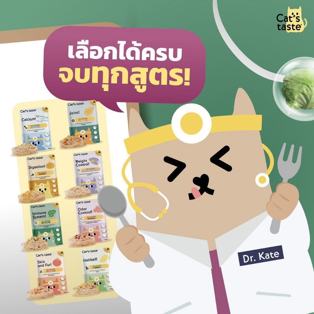 CAT'S TASTE Healthy อาหารเปียกแมว 70g x 12 ซอง 10 สูตร ทูน่าเยลลี่ ผักและผลไม้ ดูแลสุขภาพ