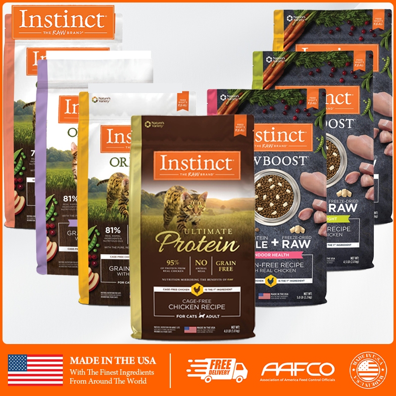 Instinct อาหารแมวแบบแห้ง สูตรปลอดธัญพืชดั้งเดิมพร้อมไก่แท้/ปลาแซลมอน อาหารแมวแห้งธรรมชาติ 4.5lb/5 lb/10lb/11lb ถุง