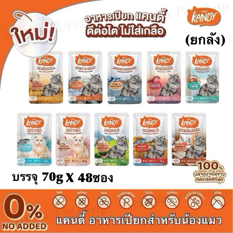 ยกลัง) Kandy Cat Pouch in Jelly ❤ 😺 แคนดี้ อาหารเปียกสําหรับแมวในเยลลี่บรรจุ 70g*48