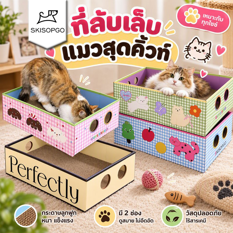 กล่องลับเล็บแมว ที่ลับเล็บแมว ที่นอนแมว 3 in 1 ทนต่อการสึกหรอ