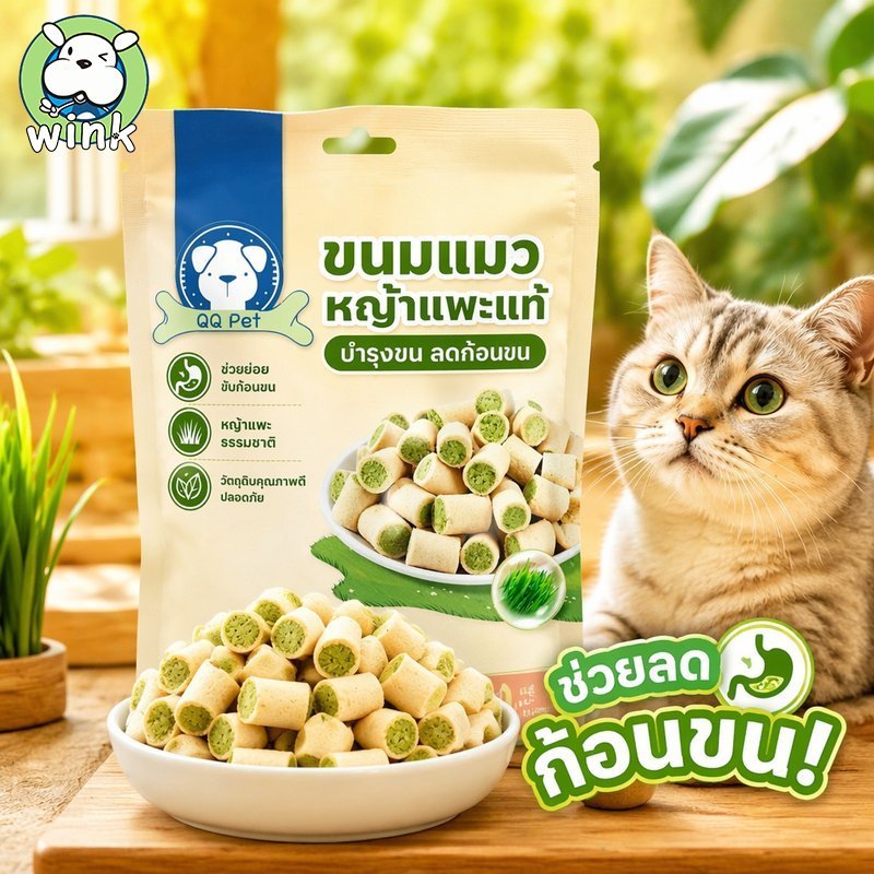 ขนมแมวฟรีซดราย ไส้นมแพะหญ้าแมว โปรตีนสูง ของว่างแมว ลดก้อนขน บํารุงขน สําหรับแมว
