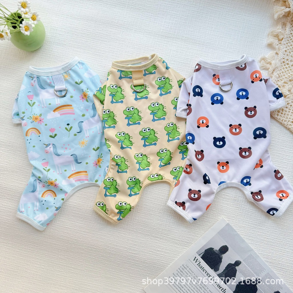 ชุดJumpsuitสัตว์เลี้ยงผ้าฝ้ายนุ่ม ลายน่ารักสีขา สําหรับแมว-สุนัข รับประกันไม่รั่วซึม