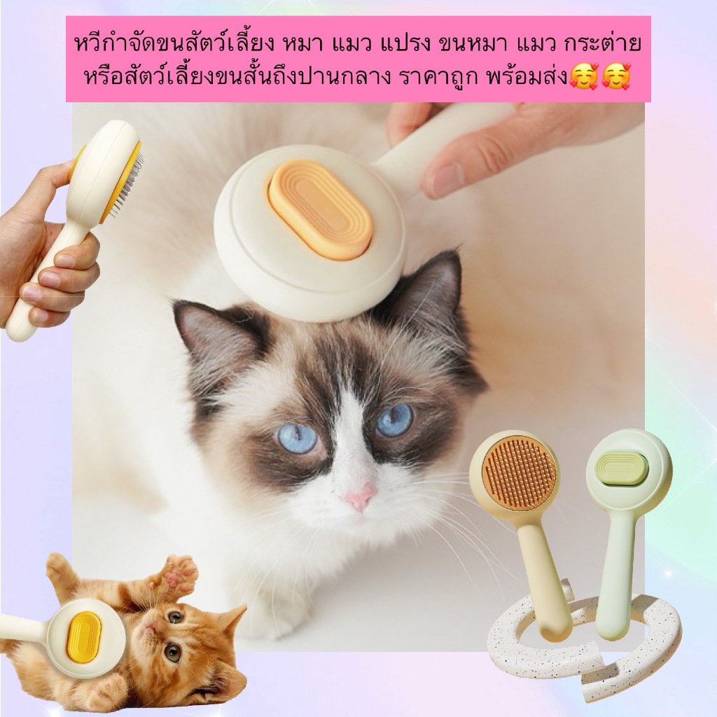 PP-640 หวีกําจัดขนสัตว์เลี้ยง แบบกดปล่อยขนได้ สําหรับหมา แมว กระต่าย ขนสั้น-ขนปานกลาง ราคาถูก