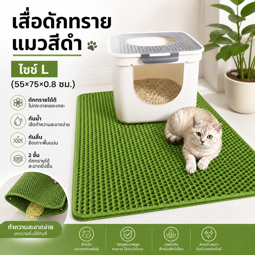 พรมดักทรายแมว EVA แบบ 2 ชั้น แผ่นรองกระบะทรายแมว ช่วยดักเก็บทราย ไม่กระจายเลอะพื้น ใช้งานง่าย ล้างทําความสะอาดได้