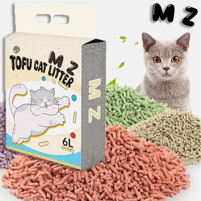 MZทรายแมวเต้าหู้ 6L ผลิตจากกากถั่วเหลืองธรรมชาติ ทรายแมว สินค้าคุณภาพ ทรายเต้าหู้100% ออร์แกนิค (TOFU Cat Litter)ทิ้งลงช