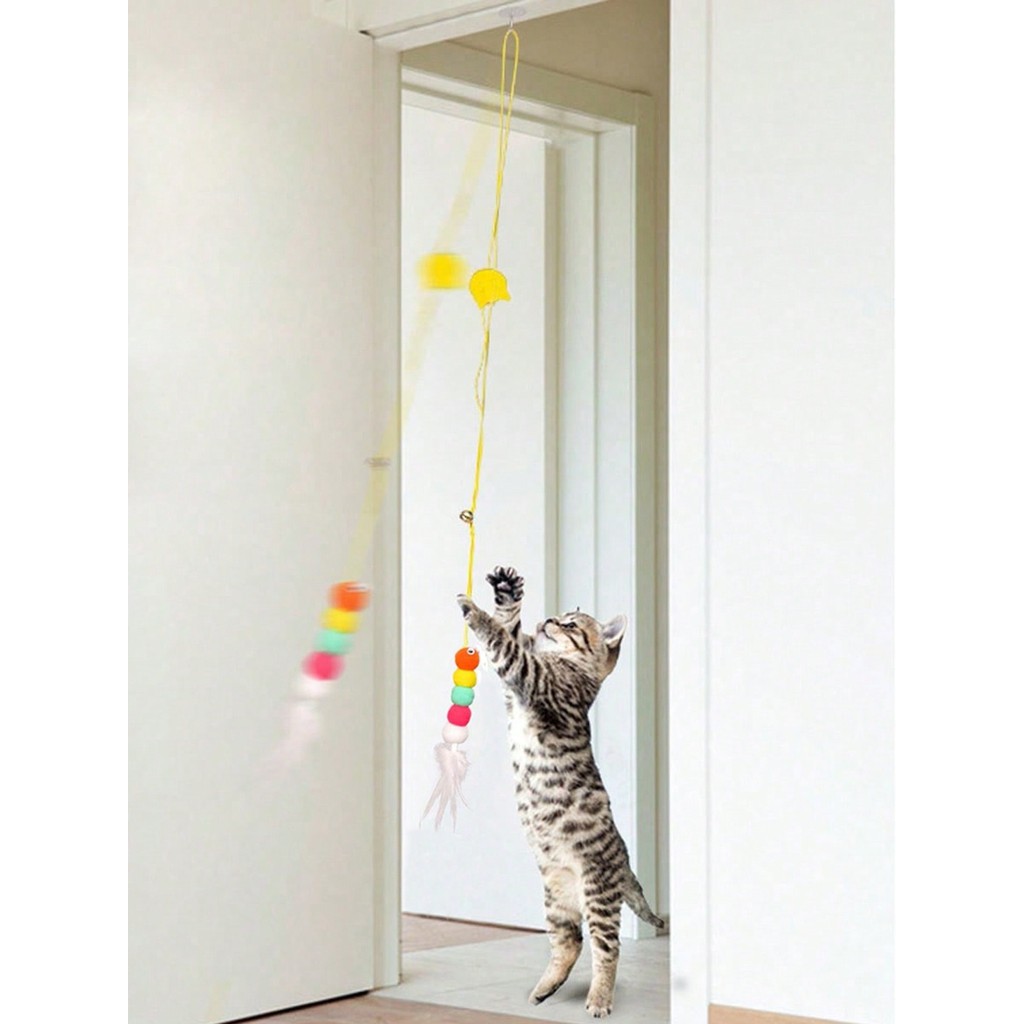 ของเล่นแมว Self-Happy boredom Relief Handy TOOL Swing Hanging by teasing Cat Stick Hanging Feather Toy