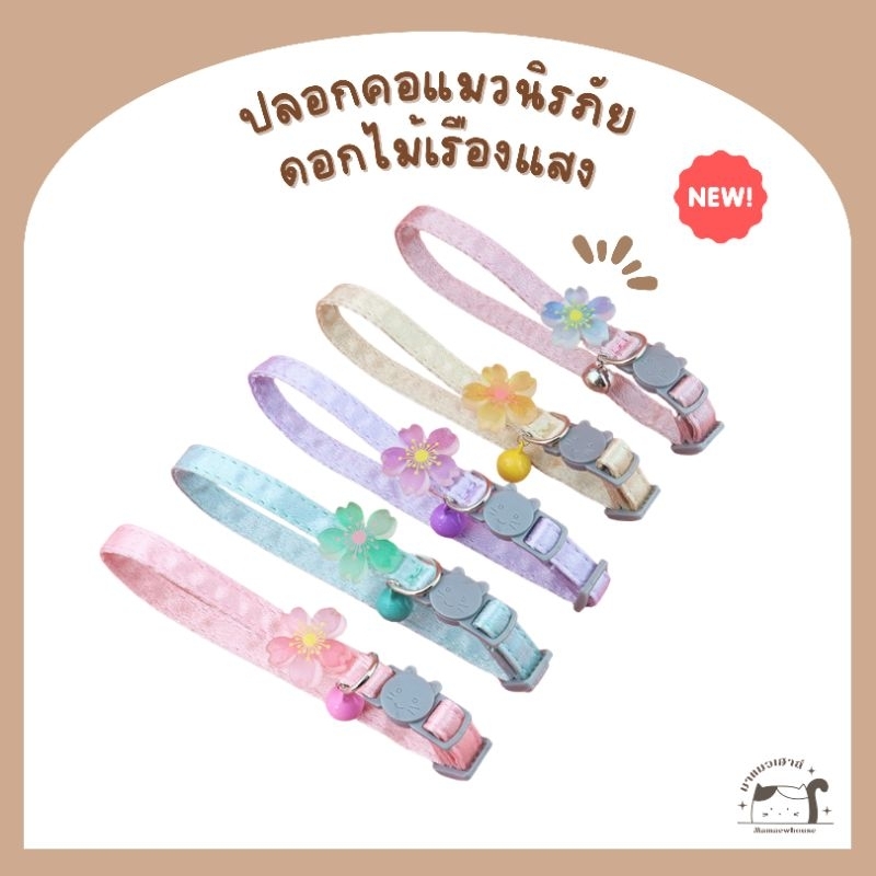 A021] ปลอกคอแมวนิรภัย ดอกไม้เรืองแสง มี 5 สี