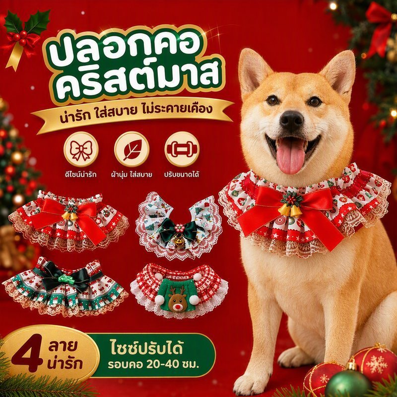 ปลอกคอสัตว์เลี้ยง ปลอกคอแมว ปลอกคอแมวและสุนัข เครื่องแต่งกายคริสต์มาส สไตล์คริสต์มาส
