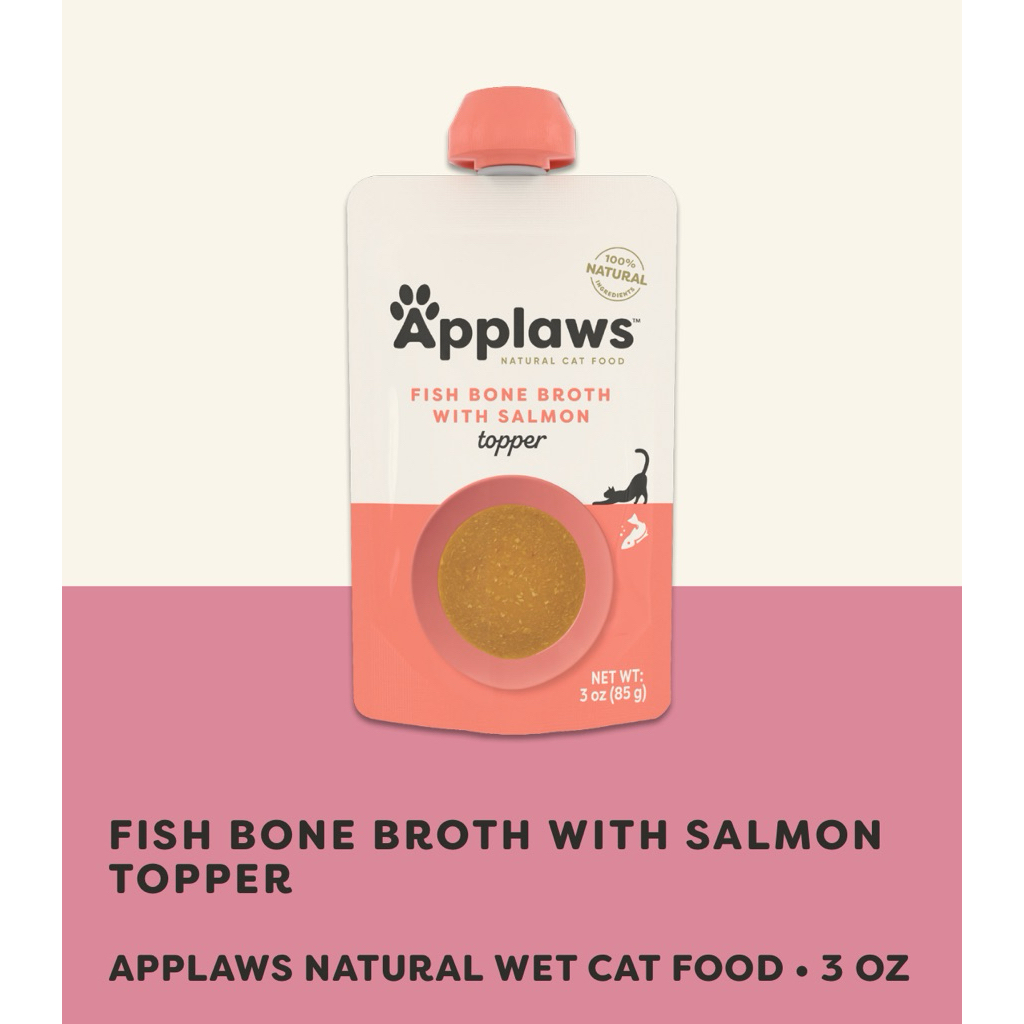 80 G) ซุป+แมวเลียท๊อปปิ้งสําหรับน้องแมวทุกวัยแพ้ง่าย (รสแซลมอล) Applaws Fish Bone Broth with Salmon Cat Food