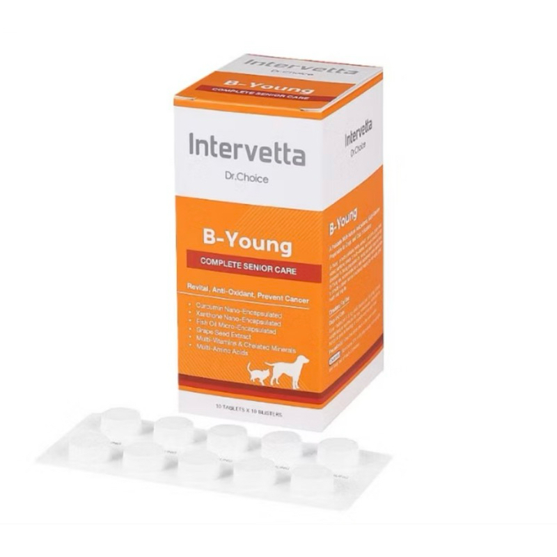 Intervetta Dr.Choice B-Young บี-ยัง อาหารเสริมเพื่อชะลอวัยและบํารุงระบบประสาท สําหรับสุนัขและแมว
