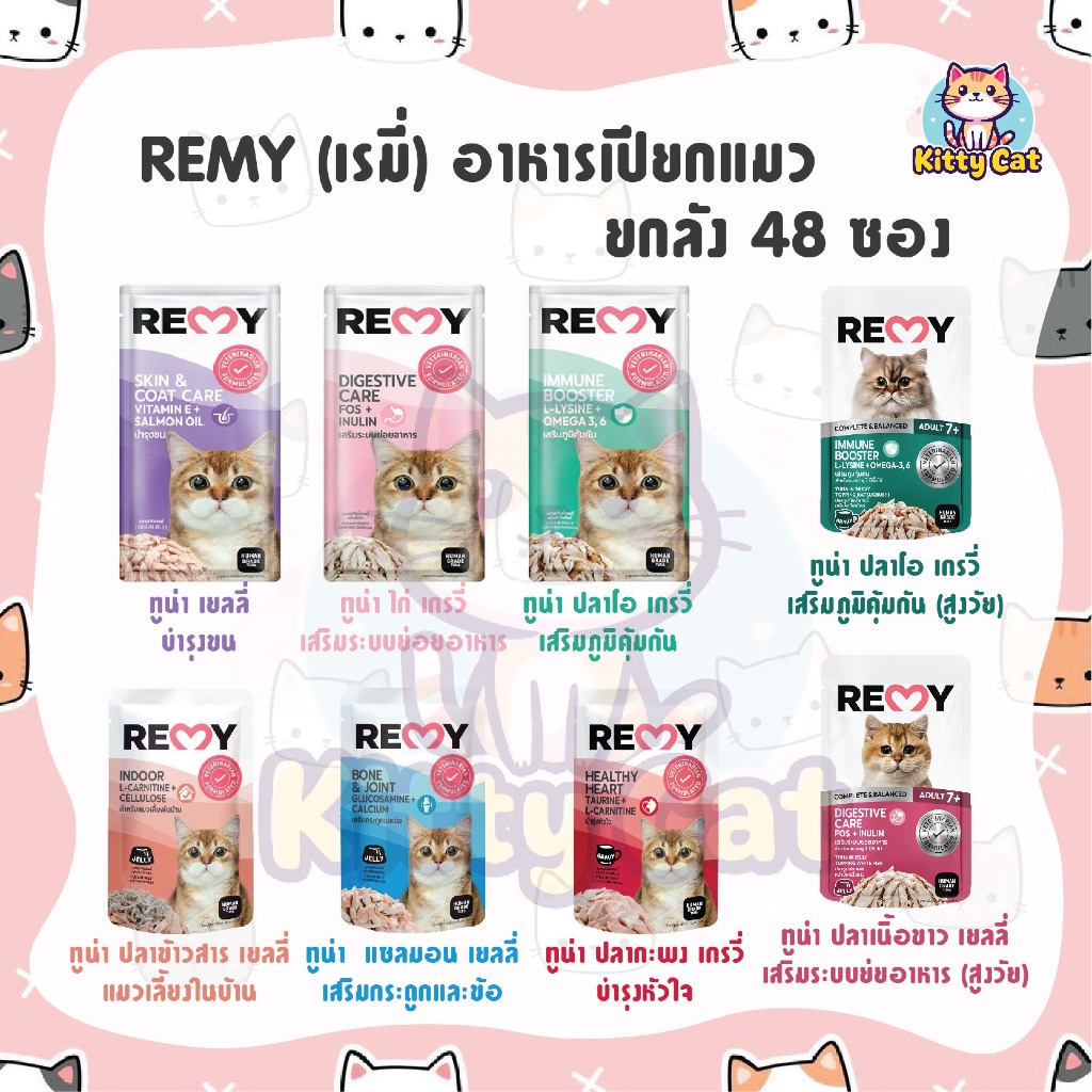 ยกลัง 48 ซอง] Remy เรมี่ อาหารเปียกแมว ดูแลสุขภาพ ไม่เติมเกลือ ขนาด 70 g. ทูน่าเนื้อขาว Human grade