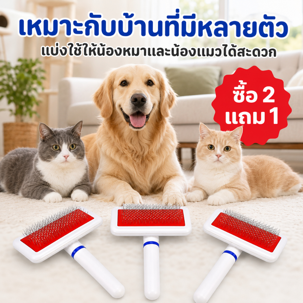 แปรงสลิกเกอร์สําหรับสุนัขและแมว แปรงหวีขนสัตว์เลี้ยง ช่วยเก็บขนหลุดร่วง หน้าแปรงกว้าง