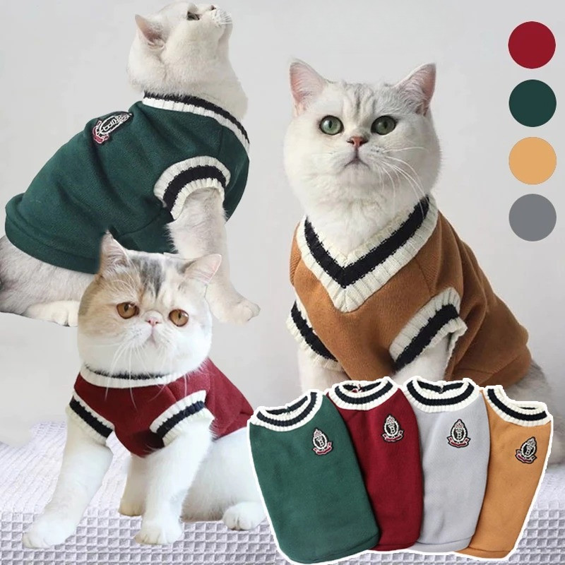 สุนัขแมวเสื้อกันหนาว Preppy สไตล์ V คอลายเสื้อกั๊กสัตว์เลี้ยง Puppy ฤดูหนาว Warm เสื้อผ้า Apperal สําหรับสุนัขแมว XS-5XL